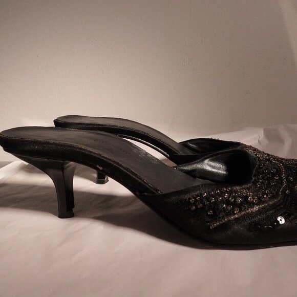 Vintage Glam Premier Collection Paris Black Beaded Kitten Heels  – Size 6 - Picture 8 of 13